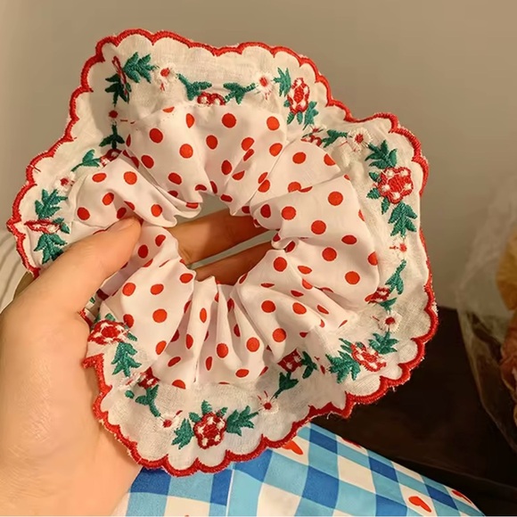 Embroidered Large Scrunchies Elastic Hair Bands 2 pcs main image 4